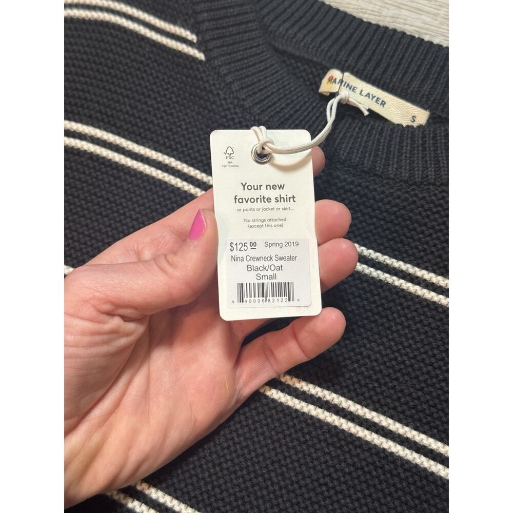 Marine Layer NWT Nina Crewneck Knit Sweater S Black Outmeal $125 - Picture 4 of 9